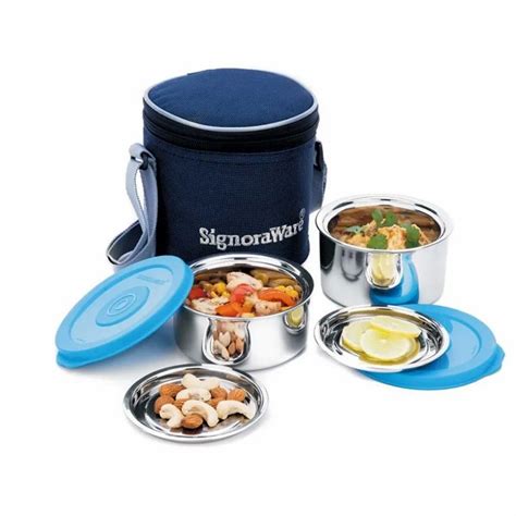 signoraware best steel lunch box set|signoraware executive steel lunch box.